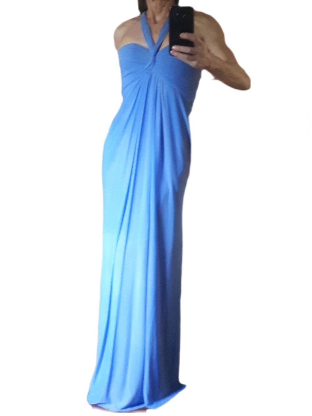La Femme Light Blue Halter Maxi Dress